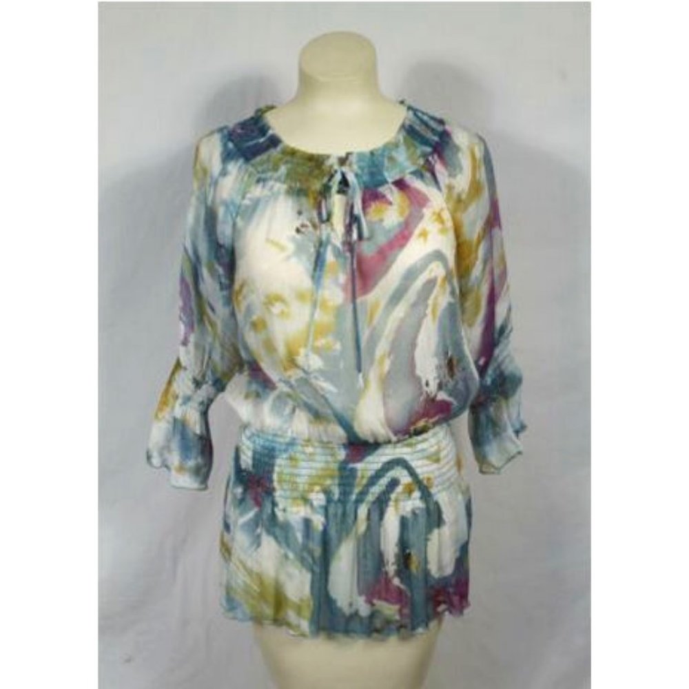 Atmosphere Boho Green Purple Smock Top Med